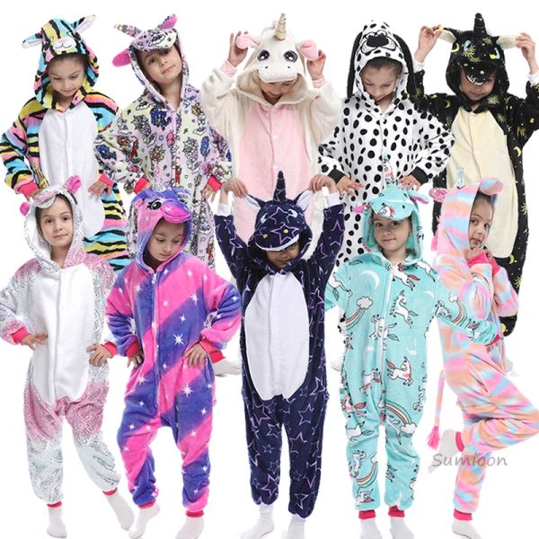 Robes Kigurumi Children's Pamas for Boys Girls Unicorn Pamas Flannel Kids Panda Pijamas Suit Animal Visiaes d'hiver Cat grenouillères