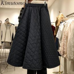 Robes Kimutomo Korea Retro Retro Women Jirts 2021 automne hiver Nouveau élastique haute taille diamant tissé couleur solide alinét bas femme