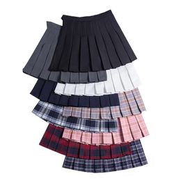 Robes Mode Coréenne Été Y2k Jupe Plissée Femmes Noir Taille Haute Sans Pantalon Court À L'intérieur Sexy Sur Le Genou ALine Plaid Mini Jupes