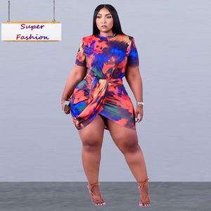 Jurken L4XL Vrouwen Zomer Kleding 2022 Plus Size Jurk Mode Sexy Tie Dye Korte Mouw Onregelmatige Mini Jurken Groothandel Dropshipping