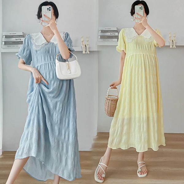 Robes L50409 # robe enceinte robe femmes Style coréen été nouveauté vêtements de grossesse robe de grossesse mi-longue