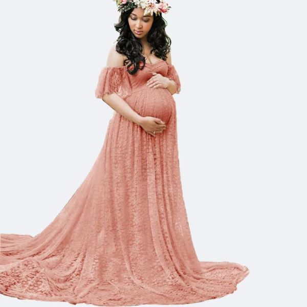 Robes Dentelle épaules dénudées robes de maternité pour accessoires de photographie Photo robe Maxi pour les femmes enceintes photographier la séance photo de grossesse nouveau
