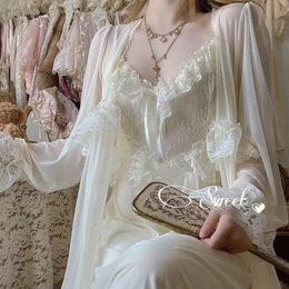 Jurken Lace vintage nachthemd Franse retro hofstijl ultradunne nachtdress Dededeloze V nek Super Fairy Lounge Wear Home Summer