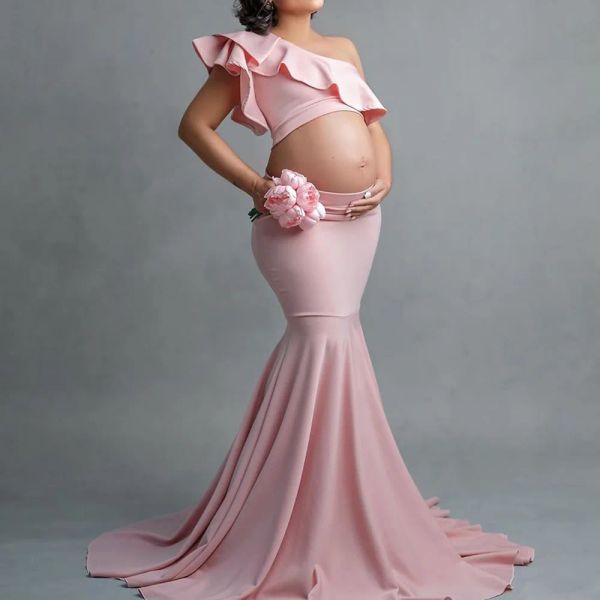 Robes Dernières robes de maternité sexy accessoires de prise de vue hauts à volants jupe longue costumes femmes enceintes bébé douche accessoires de photographie