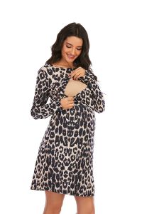 Robes léopard robes de maternité femmes grossesse automne hiver vêtements allaitement Jersey tenues à manches longues