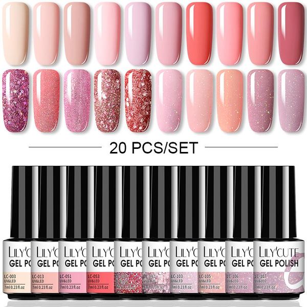 Vestidos lilycute 20pcs/set esmalte de uñas de gel popular color rosa rosa rosa manicura semi permanente remojo en uv