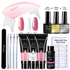 Jurken limegirl poly nagelgelset 6w led lamp volledige manicure set snelle extensie nagelkit gelgebouw polygels ingesteld voor nagels gereedschapskit