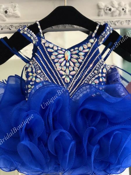 Vestidos Little Miss Pageant Vestido para niña infantil para niños para niños 2019 Correas únicas B76 Royal Blue Ruffles Cupcake Kids Dance Fiesta de baile