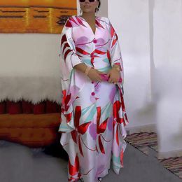 Jurken Lange Jurk Mode Afrikaanse Jurken voor Vrouwen Gedrukt v-hals Rechte Vloerlengte Elegant Avondfeest Verjaardag Vestidos Mujer
