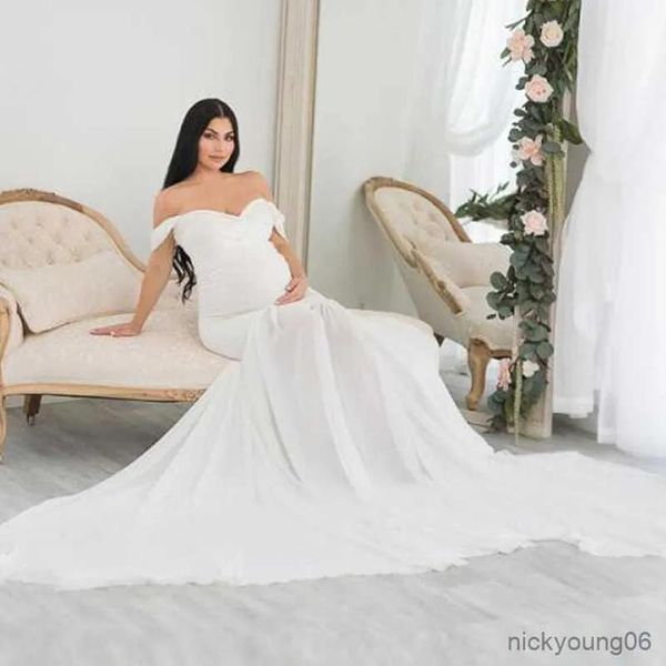 Robes longues robes de maternité blanche Photographie photo accessoires de mariage robes pour femmes enceintes vêtements de grossesse robe pour séance photo R230