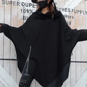Robes en vrac Fit Black Zipper Sweatshirt décontracté irrégulier Nouvelle manches longues Fashion Tide Tide Spring Automne 2023
