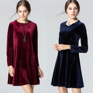 Vestidos Vestido suelto para embarazadas Vestido holgado de manga larga ALine de terciopelo para mujer Vestido hasta la rodilla