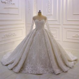 Robes Luxury 2019 Robes de mariée en dentelle 2019 Bijoux de manche en perles appliqués à manches longues