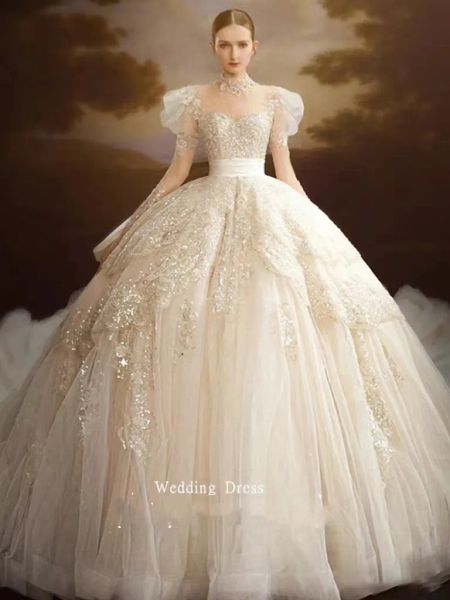 Robes luxe Dubaï Robes de mariée robes de mariée à manches longues en cristal en cristal en cristal en perles appliquées