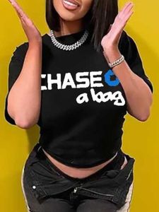 Jurken Lw Chase Bag Letter Print Paar T-shirt Ronde hals Korte mouw Korte top voor dames Casual mode Grote maten T-shirts