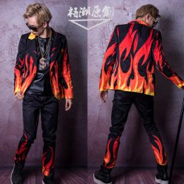 Robes M5XL hommes scène flamme effets spéciaux costume hommes à manches longues costume coiffeur bar discothèque chanteur performance vêtements costumes