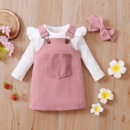 Vestidos Mababy 018M Autumn Baby Girls Juego de ropa recién nacida Girl Girl Ruffles Romper Corduro Pockets de bolsillo Ropa DD43