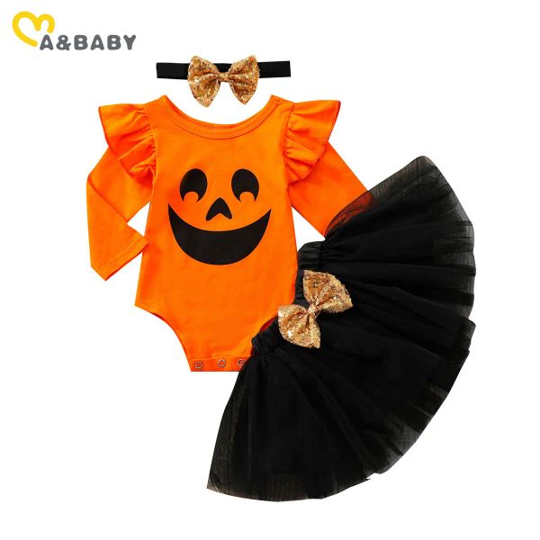 Robes Ma Baby 018M nouveau-né bébé fille Halloween Costume mignon citrouille tenues à manches longues barboteuse Tutu jupes ensemble de vêtements