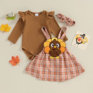 Jurken mababy 018M Thanksgiving Dag Pasgeboren Baby Baby Meisje Kleding Sets Ruche Romper Turkije Rokken Kostuums Outfits D05