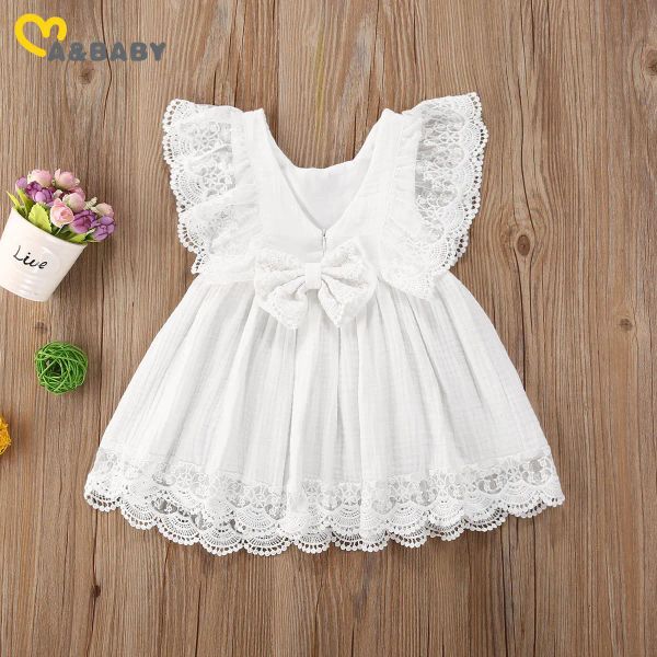 Robes Mababy 6m5y enfant en bas âge enfant bébé filles robe blanche été volants dentelle arc princesse robes Costumes vêtements