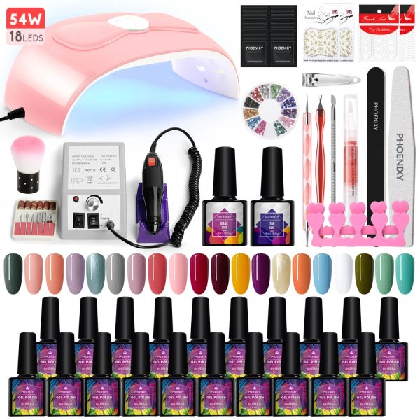 Vestidos Manicure Set Gel esmalte de uñas con 36W/54W Lámpara de uñas Taladro Hine Kit de barniz semi permanente con lámpara UV Set de arte de uñas