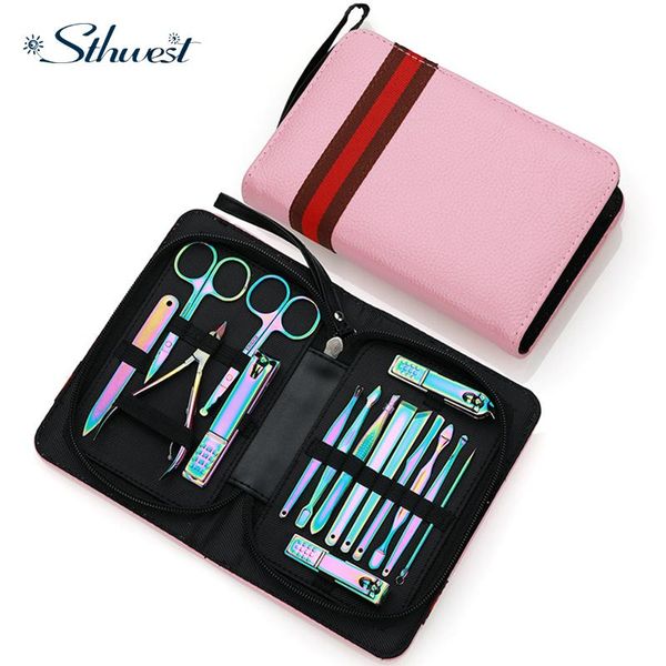 Vestidos Manicure Set Pedicure Sets Nail Clipper Herramientas de cortador de uñas de acero inoxidable con estuche de viaje 16in1