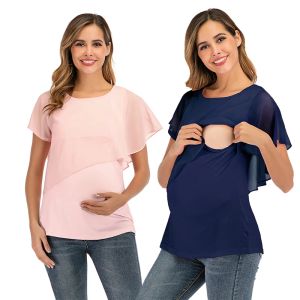 Jurken Maternity T -shirt 2022 Nieuwe zomerchiffon ing verpleegkundige shirt Fashion Light Top voor zwangere kleding 6087