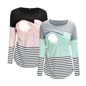 Robes tops tuniques de maternité avec bande de poche allaitement tshirt printemps automne à manches longues grossesse femme vestime