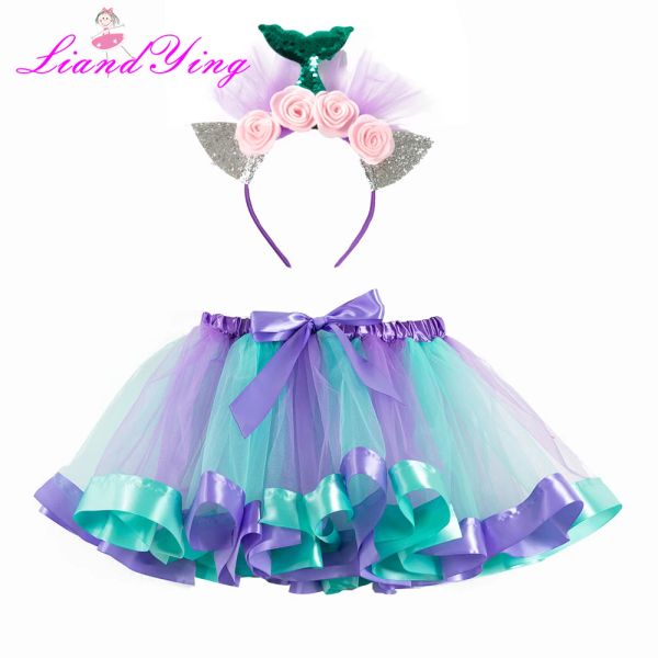 Vestidos sirena princesa falda tutú niñas ropa de verano niña arco iris unicornio faldas tutú niños colorido mini pettiskirt