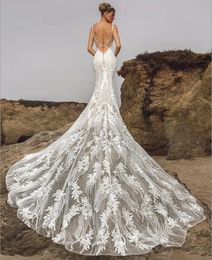 Jurken Mermaid Wedding 2023 Diepe V-hals mouwloos met lang open terug trouwen op maat gemaakte plus maten Vestidos de novia