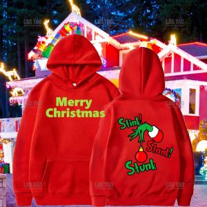 Jurken Merry Christmas Gekleurde grinches en rode wijnglazen Hoodie vrouw man Herfst en winter warme grafische lange mouw cadeau hoody