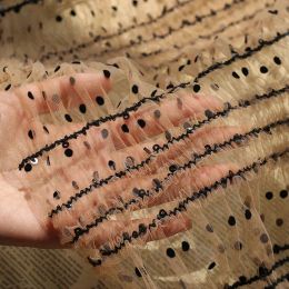 Jurken Mesh stip massaal borduurwerk pailletten gerimpelde tule stof retro stijl DIY dames shirt jurk stof lotusblad kant