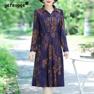 Robes Robes pour mères âgées d'âge moyen Printemps Automne Vintage Imprimé Floral Robes à Manches Longues pour Femmes Mode Élégante Robe Midi Vêtements