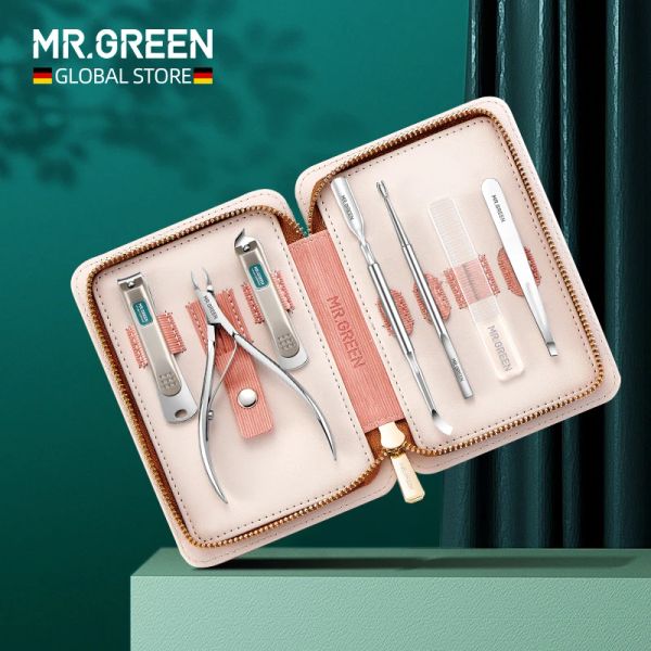 Vestidos Mr.Green Manicure Set Kit Professional Cailpers de uñas Herramientas Hine Acero inoxidable Tijeras de uñas Caja 7in1