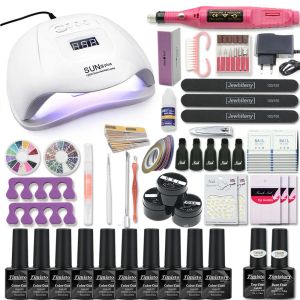 Jurken Nagel Kit Manicure Set 120W/80W/54W UV -lamp met 10 PCS GEL VARNIA SET NAIL Boor Hine Nail Art Tool Set Top Base Coat