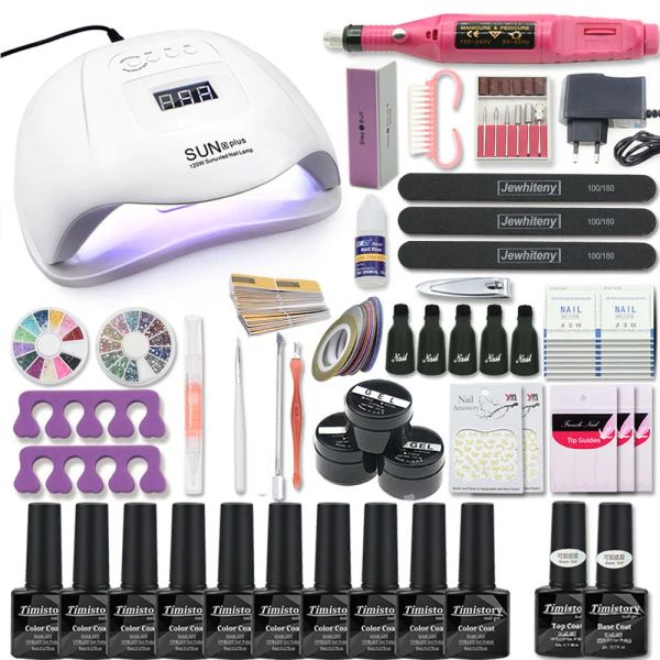 Vestidos Kit Manicure Set 120W/80W/54W UV Lámpara con 10 pcs Set de barniz de gel Taladro Hine Tool Tool Tool Bail Base