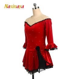 Robes Nasinaya compétition de patinage artistique robe personnalisée noir rouge robe de Performance de gymnastique rythmique pour femmes