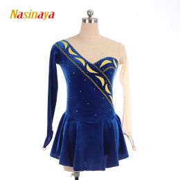 Robes Nasinaya robe de patinage artistique compétition personnalisée femmes enfants gymnastique rythmique bleu jaune lune robe de Performance