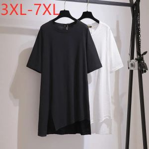 Vestidos Nuevo 2021 señoras verano de talla grande camiseta vestido para mujeres grandes manga corta suelta algodón negro Mini vestido 3XL 4XL 5XL 6XL 7XL