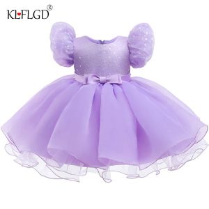 Robes New Children's First Birthday Princess Birthday Party Robe Sequin Bubble Manchons en dente