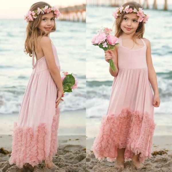 Abiti nuovi vestiti da ragazza per bambini rosa polvere lunghi maxi volant in cotone abito da sera in tulle boutique abbigliamento per bambini