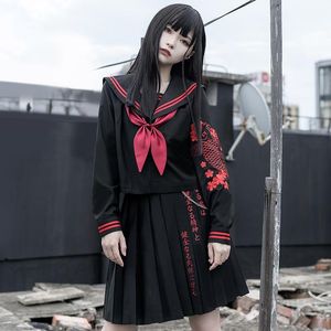 Robes Nouveau japonais Haruku filles noir brodé uniforme taille haute jupes plissées doux Mini Kawaii Cosplay fille chaude jupes costume