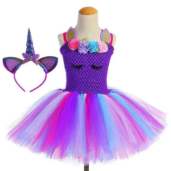 Vestidos Nuevos niños ropa de diseñador boutique para niñas Vestidos para niñas Unicornio tutú Vestidos de princesa + diadema de diseñador 2 piezas / juego de tela para niñas pequeñas