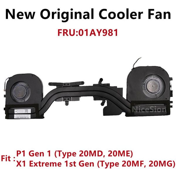 Robes Nouveau original pour ordinateur portable Lenovo Thinkpad P1 Gen 1 X1 Extreme 1st Gen CPU Fan de refroidissement Fan Radiateur de refoulement 01ay981 01YU923