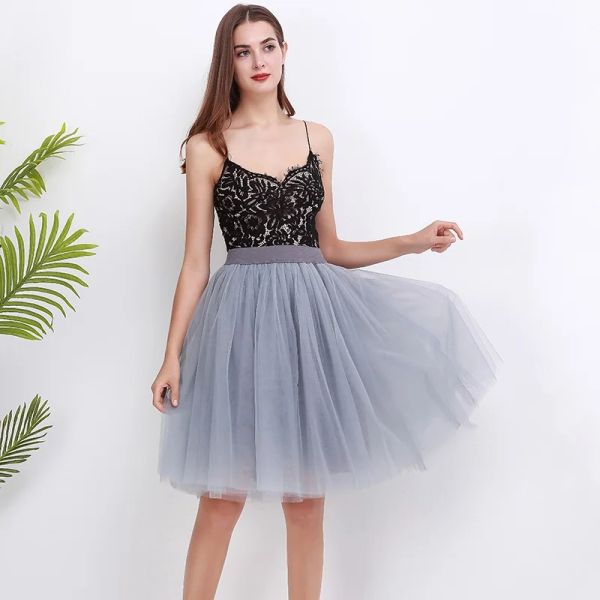 Robes Nouveau Puffty couches Tutu Tulle jupes femmes taille haute Midi genou longueur en mousseline de soie Jupe Jupe femme Tutu jupes Faldas Saia