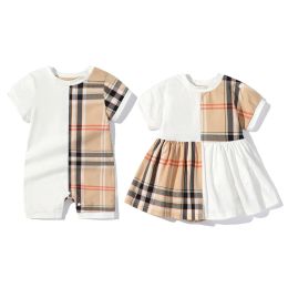 Robe nouveau-né bébé garçon filles à plaid robe robe coton coton manche en manches