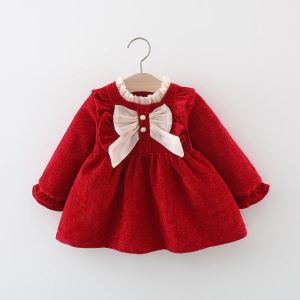 Jurken pasgeboren babymeisjes kleden schattige boog jurken met lange mouwen voor meisjes babykleding verjaardagsfeestje prinses jurk peuter kleren