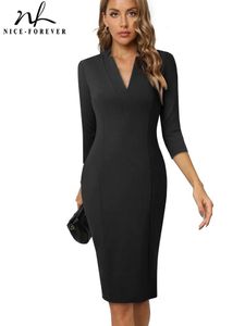 Robes NiceForever automne femmes chic plaine robes noires formelle affaires élégante robe moulante B760