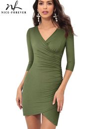 Jurken Niceforever Herfst Vrouwen Sexy Low Cut Pure Kleur Jurken Club Party Bodycon Mini Jurk Btyb544