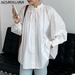 Jurken Nomikuma Chic Bow Tie Stand Neck Doll Shirt Koreaanse Lantaarn Sleeve Woman Blouse 2023 Fall Fashion Blusas Top Camisas Mujer 6L557